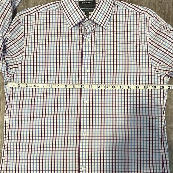 BONOBOS Men’s Slim Fit Professional Dress Shirt 16 | 35 Plaid Purple Blue White - Picture 6 of 7